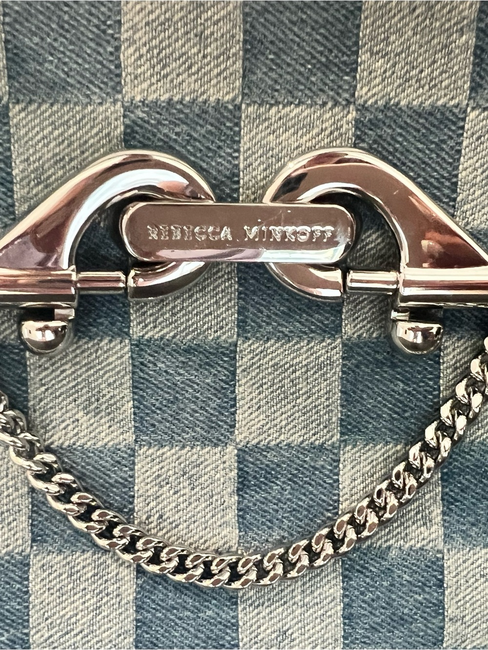 Rebecca Minkoff Light and Medium Blue Checker Denim Satchel - Picture 2 of 11